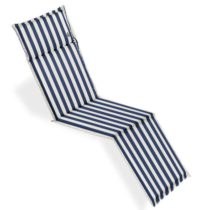 Cuscino da esterno per deckchair, 184x46 cm con volant - Cuscino Da Esterno Per Deckchair, 184x46 Cm Con Volant Fantasia Righe&righe (righe Bianche/verdi) Colore: Bianco / Blu