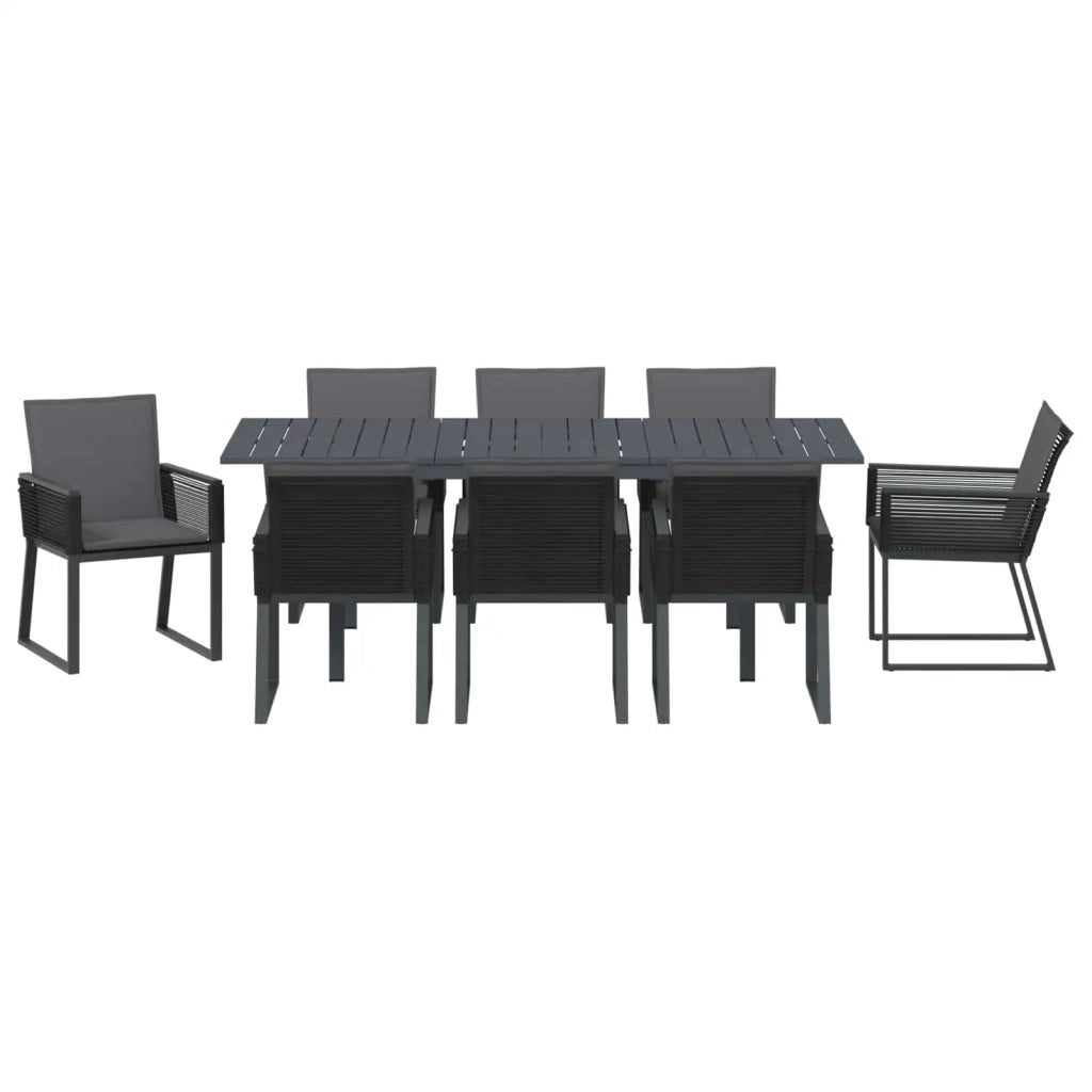 Set da Pranzo per Giardino 9 pcs Nero polyrattan