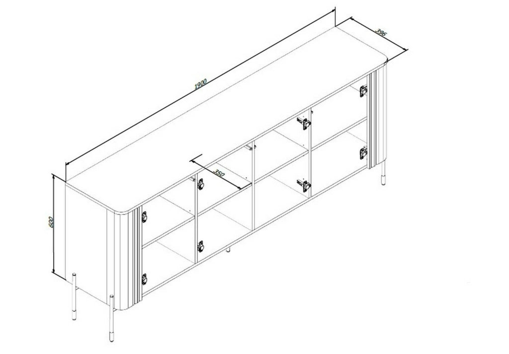 Credenza Laion, Madia da salotto con quattro ante battenti, Rialzata da terra, 190x40 h80 cm, Bianco