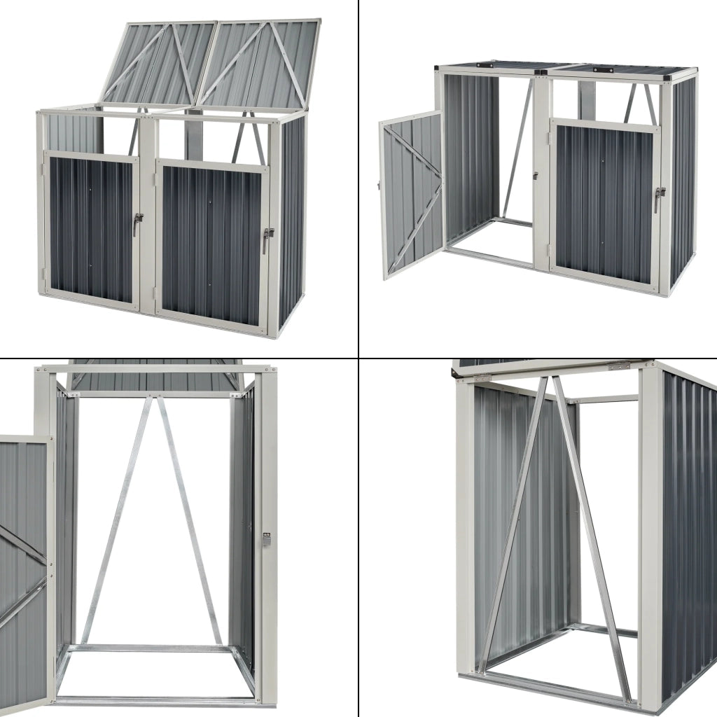 Contenitore per rifiuti a 2 scomparti con ante con maniglia 121 x 146 x 82 cm grigio antracite 03_0006694