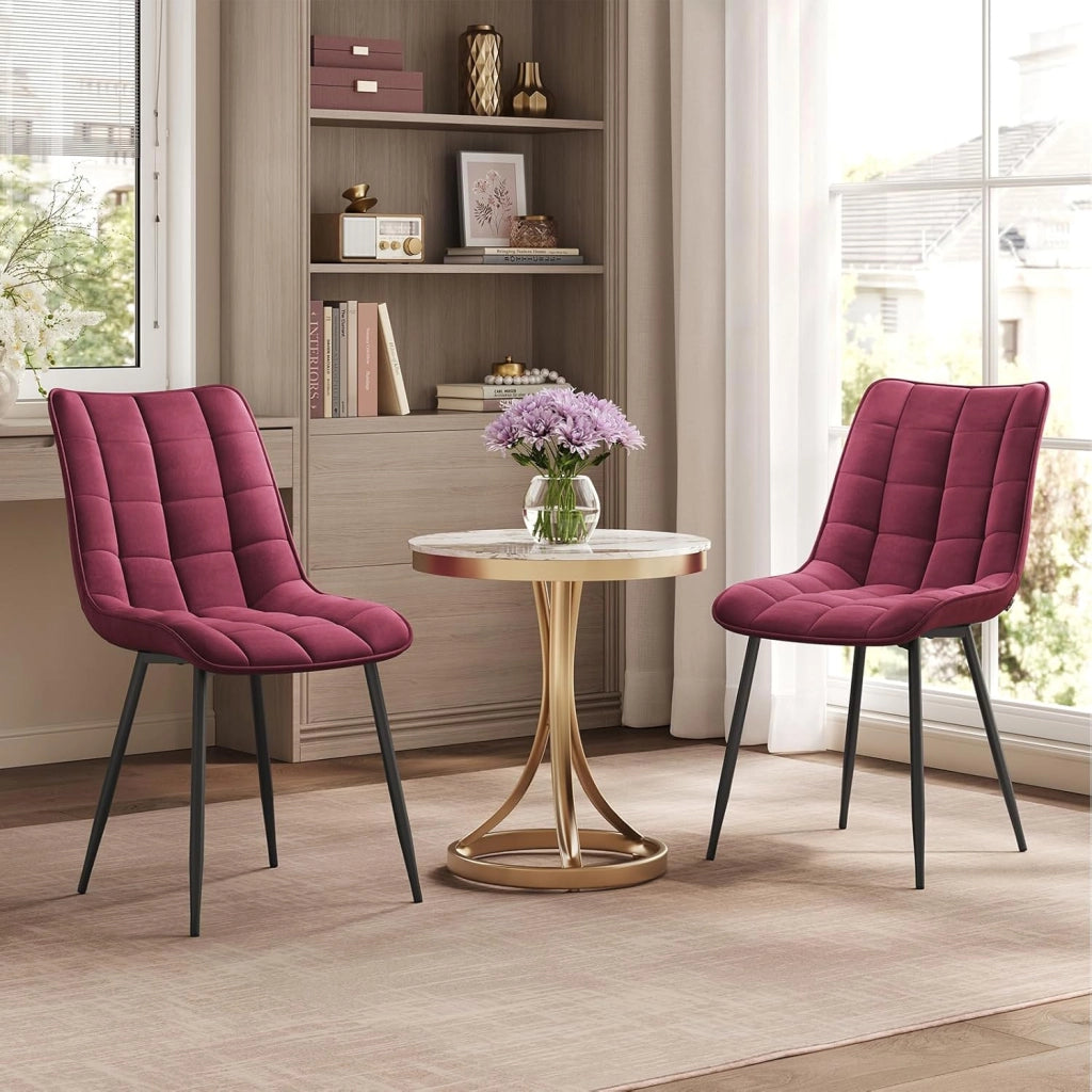 Sedie da Pranzo con Schienale senza Braccioli Sgabello in Velluto per Cucina Bordeaux BH142bd-2