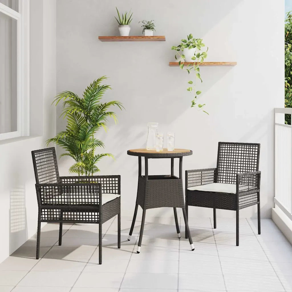 Set da Pranzo per Giardino 3 pz | Set Salotto da Giardino Nero polyrattan