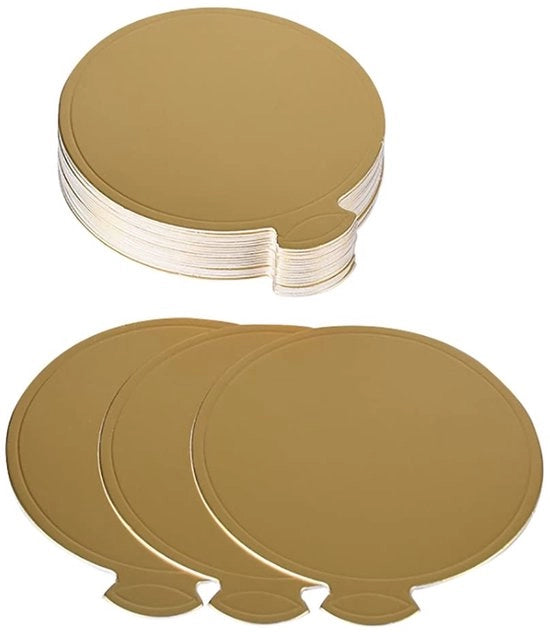 Mini-taartbordi in oro lucido rotondi - 100 pezzi - Ideali per torte e cupcake - 9 cm - Professionali e eleganti - Perfetti per teatro e ristoranti