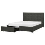 Letto contenitore matrimoniale imbottito grigio scuro con rete a doghe e cassetti 160 x 200 cm