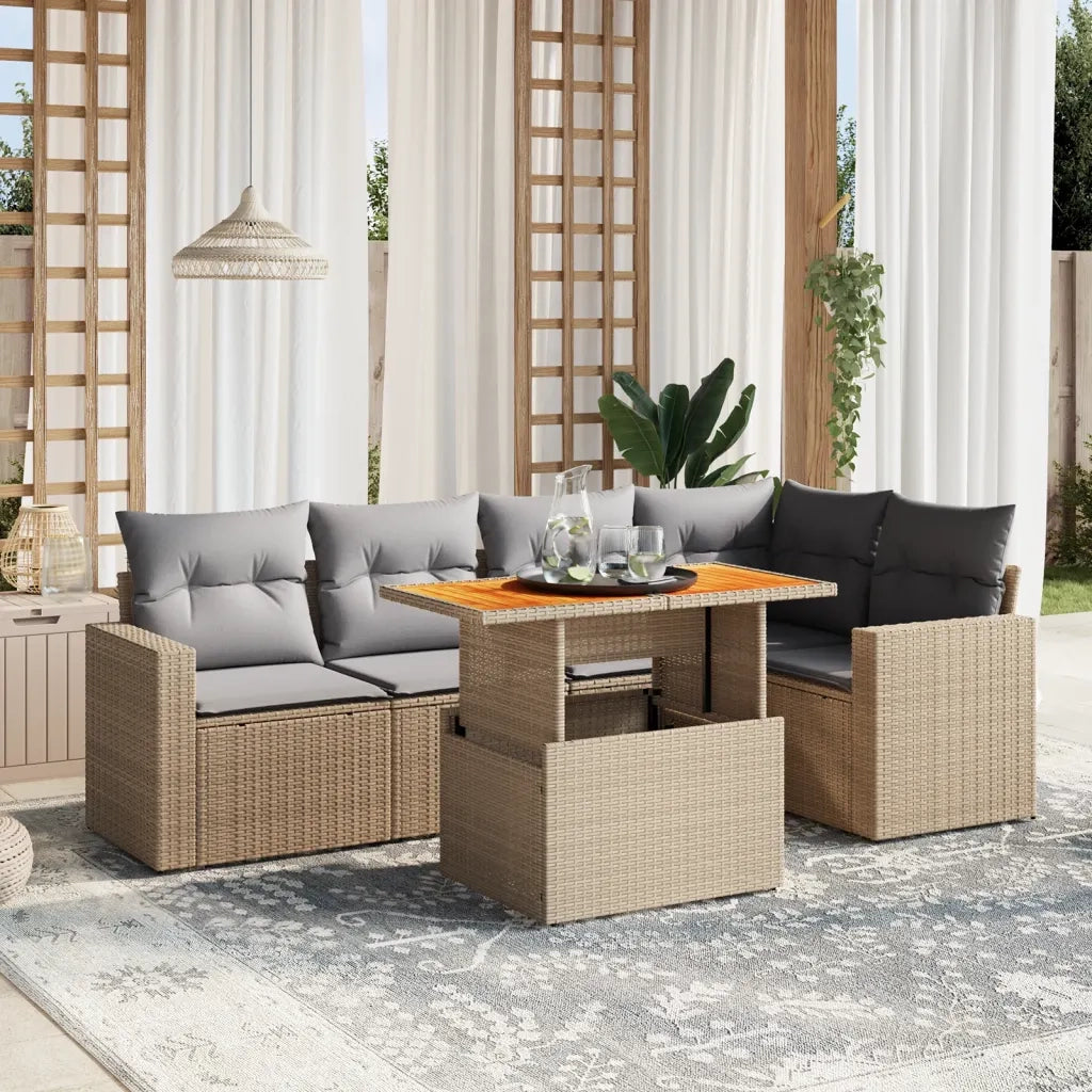 Set Divano da Giardino 6 pz con Cuscini Beige in Polyrattan 3271304
