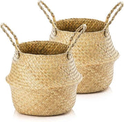 Set da giardinaggio 2 pezzi di contenitore per piante, contenitore per piante, cesto di vimini, cesto di vimini naturale, contenitore per piante, cesta per coperte, cesta per giocattoli per piante (L: 32x28cm)
