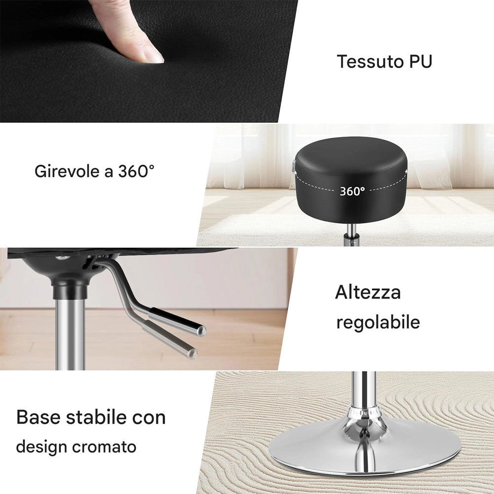 Sgabello Make Up Toeletta Seduta Comoda Sgabellino Rotante Nero Portata 130kg