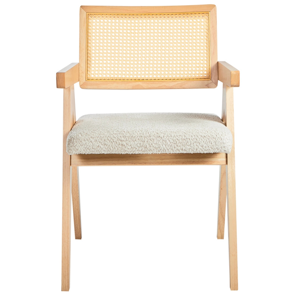 Set di 2 sedie da pranzo marrone chiaro e beige chiaro con struttura in legno di caucciù e sedile in bouclè Cucina da pranzo retrò
