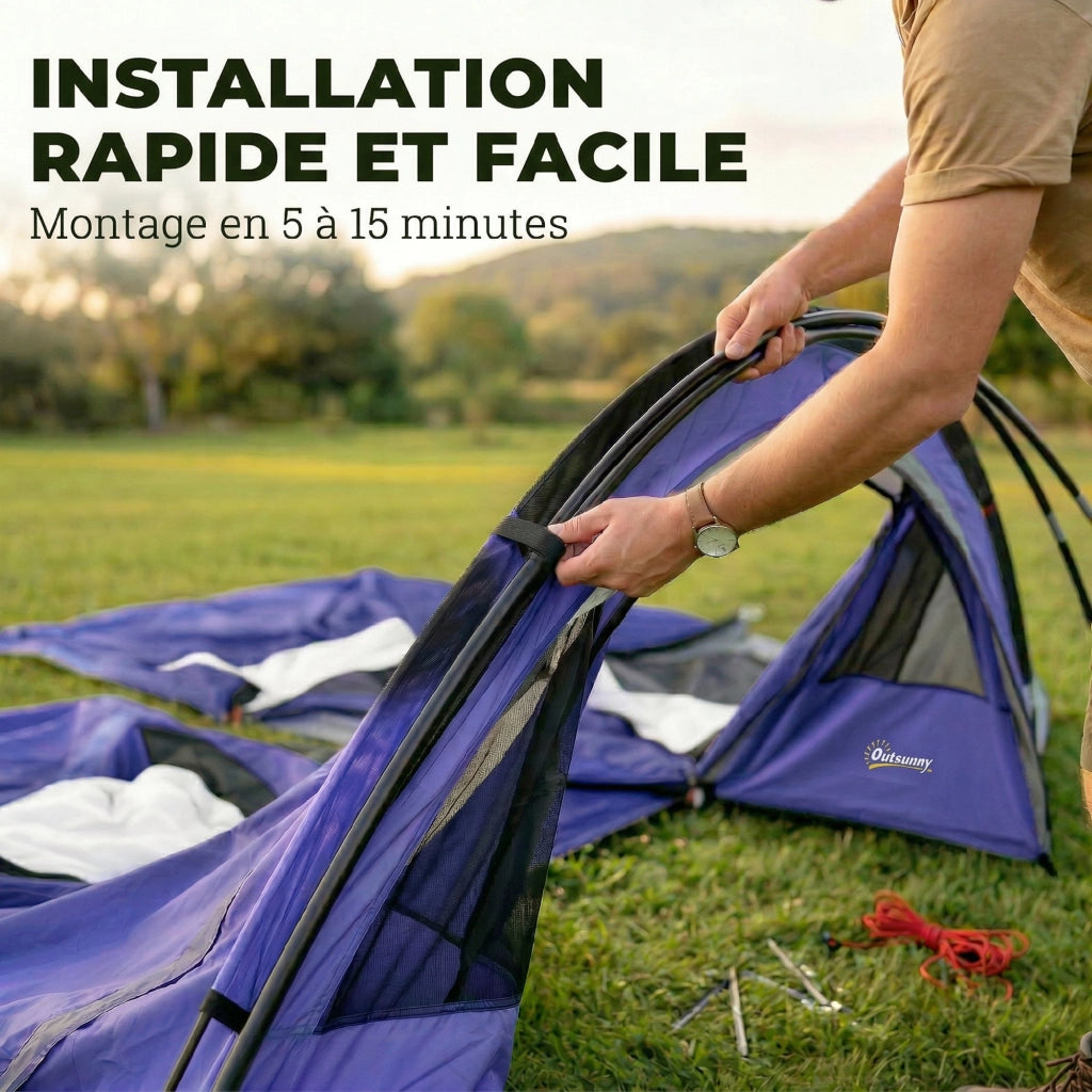 Tenda da Campeggio 4 Persone 2 Camere Impermeabile ¨C zephmum ¨C 420x300x200cm Blu Scuro