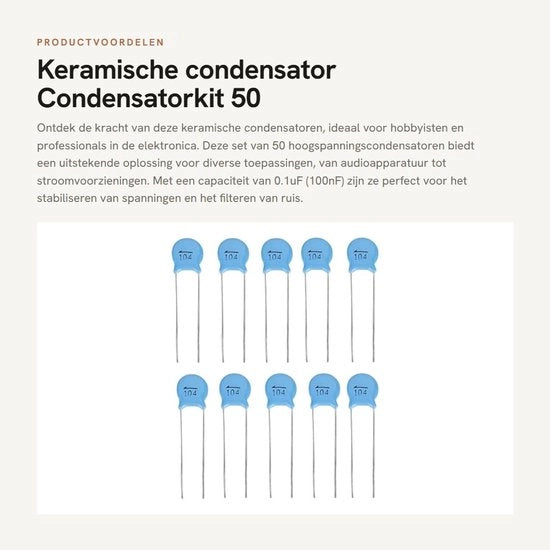 Kit di condensatori ceramici - Condensatorkit 50 pezzi - Capacità di tensione alta - 1000V 104M 0.1uF - Condensatori affidabili - Adatto per...