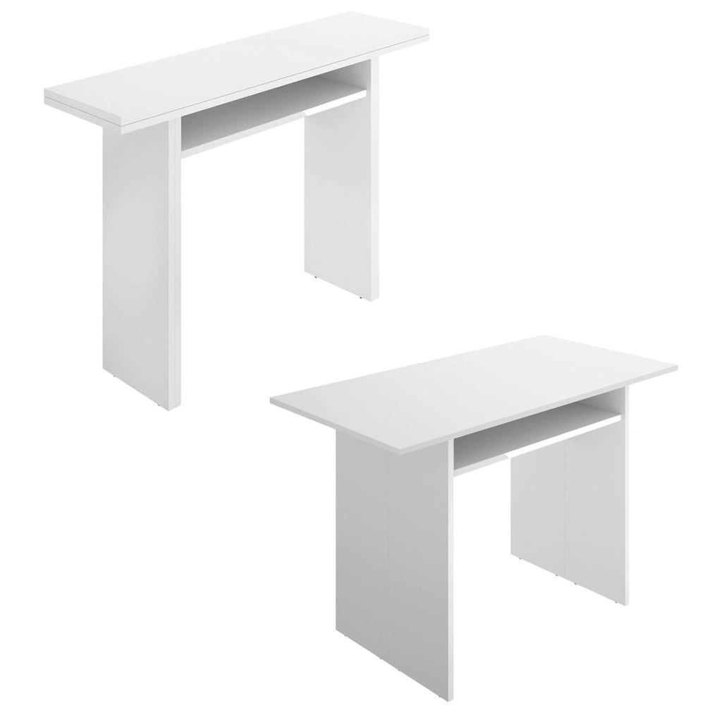 Tavolo allungabile Adella, Consolle estensibile ausiliare multiposizione,Tavolo da pranzo pieghevole con piano abbattibile, 110x33/66h75 cm, Bianco