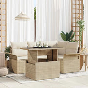 Set Divano da Giardino con cuscino 5 pcs Beige Poly Rattan
