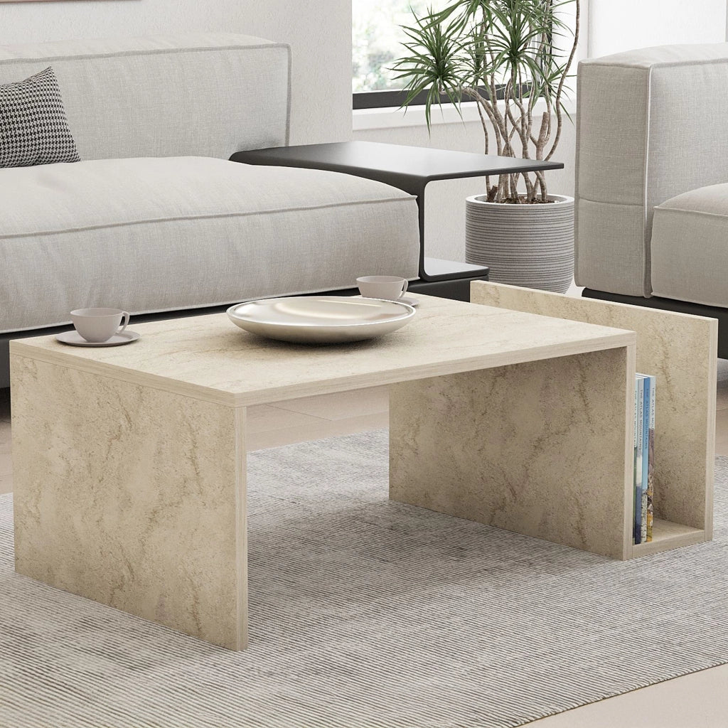 Piuro, Tavolino da Salotto un Vano, 87x50x32h cm Beige Marmo