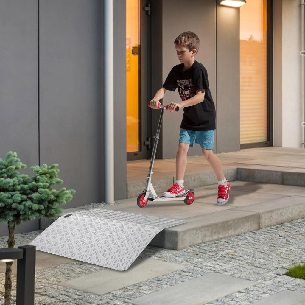 Rampa per sedia a rotelle, in alluminio, rampa per soglia a rotelle, capacità di carico 270 kg, rampa per soglia per porta, rampa per porta, altezza 10 cm, larghezza 100 cm