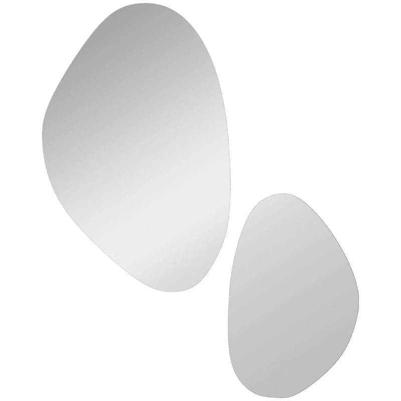 Set di 2 specchi da parete, 70 x 46 cm, 49,5 x 31 cm, specchio da finestra con cornice in metallo, specchio da appendere a forma di ciottolo, nero