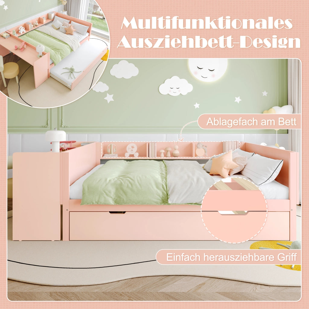 Letto Contenitore Matrimoniale Imbottito 140x200 cm con Testiera Contenitore; Rosa