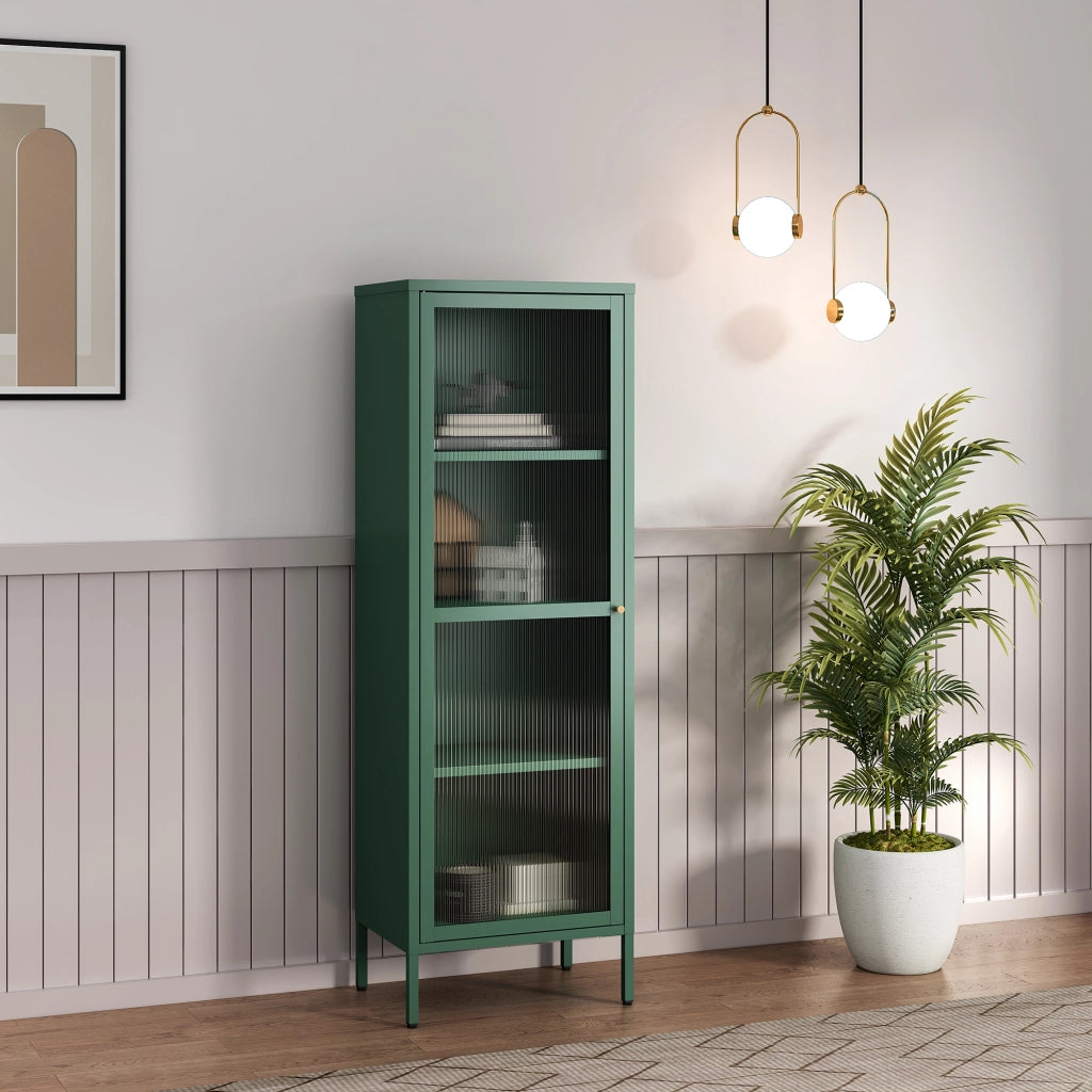 Armadio a Vetrata Säkylä con 4 Scomparti 150 x 50 x 35 cm in Acciaio - Verde Abete [en.casa]