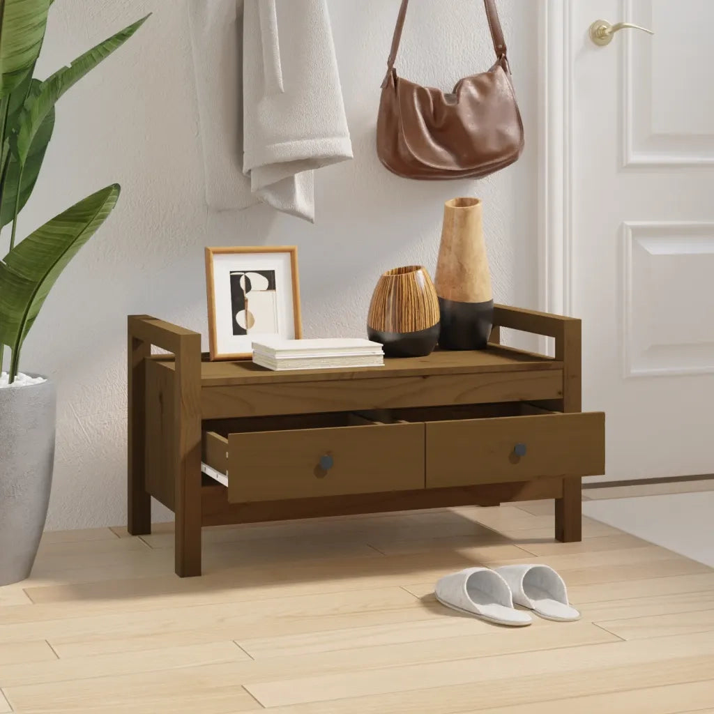 Panca da Ingresso Ambra 80x40x43 cm in Legno Massello di Pino 821787