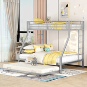 Letto a castello in metallo con letto estraibile; scale su entrambi i lati; 90/140x200 cm; argento