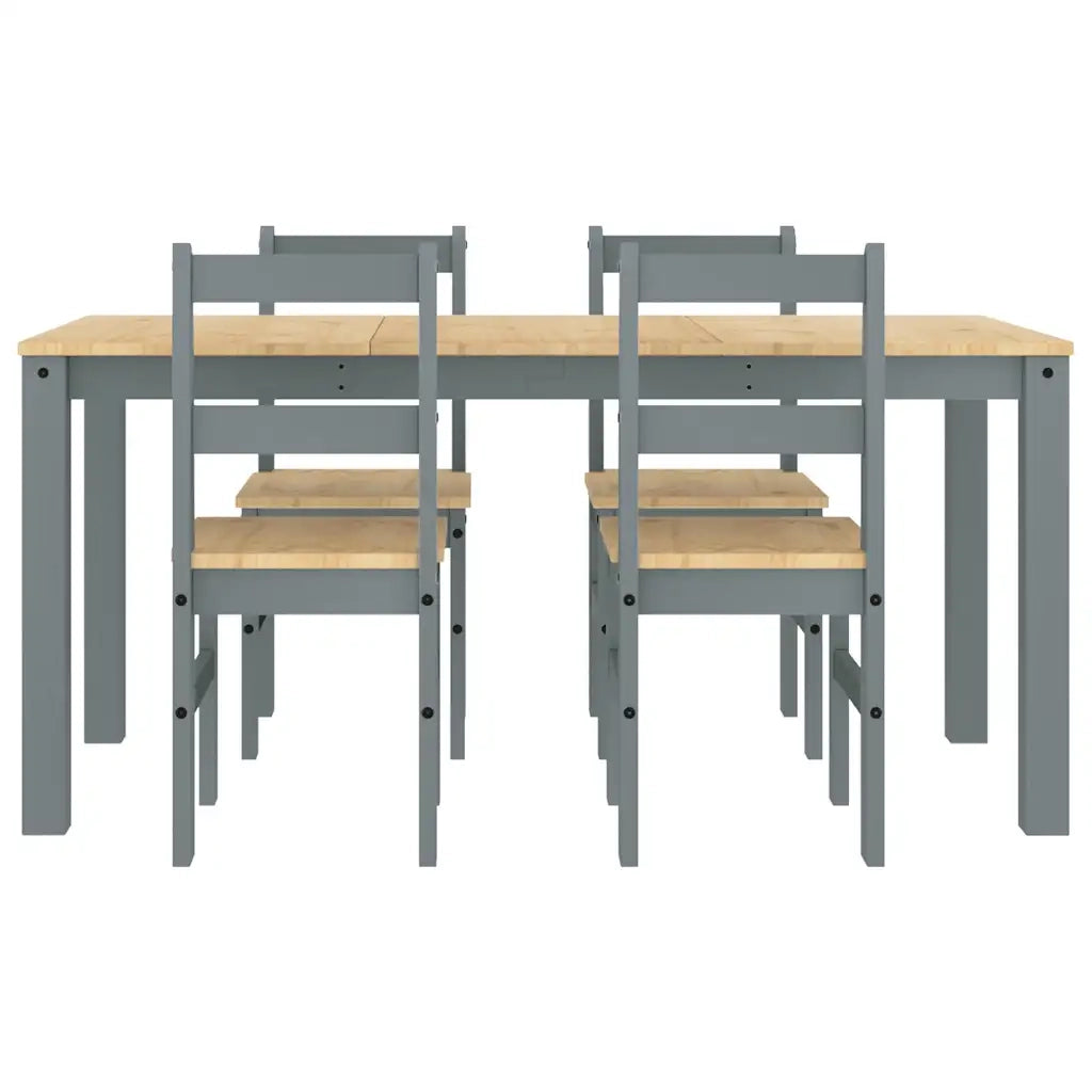 Set da Pranzo 5 pz Panama Grigio in Legno Massello di Pino
