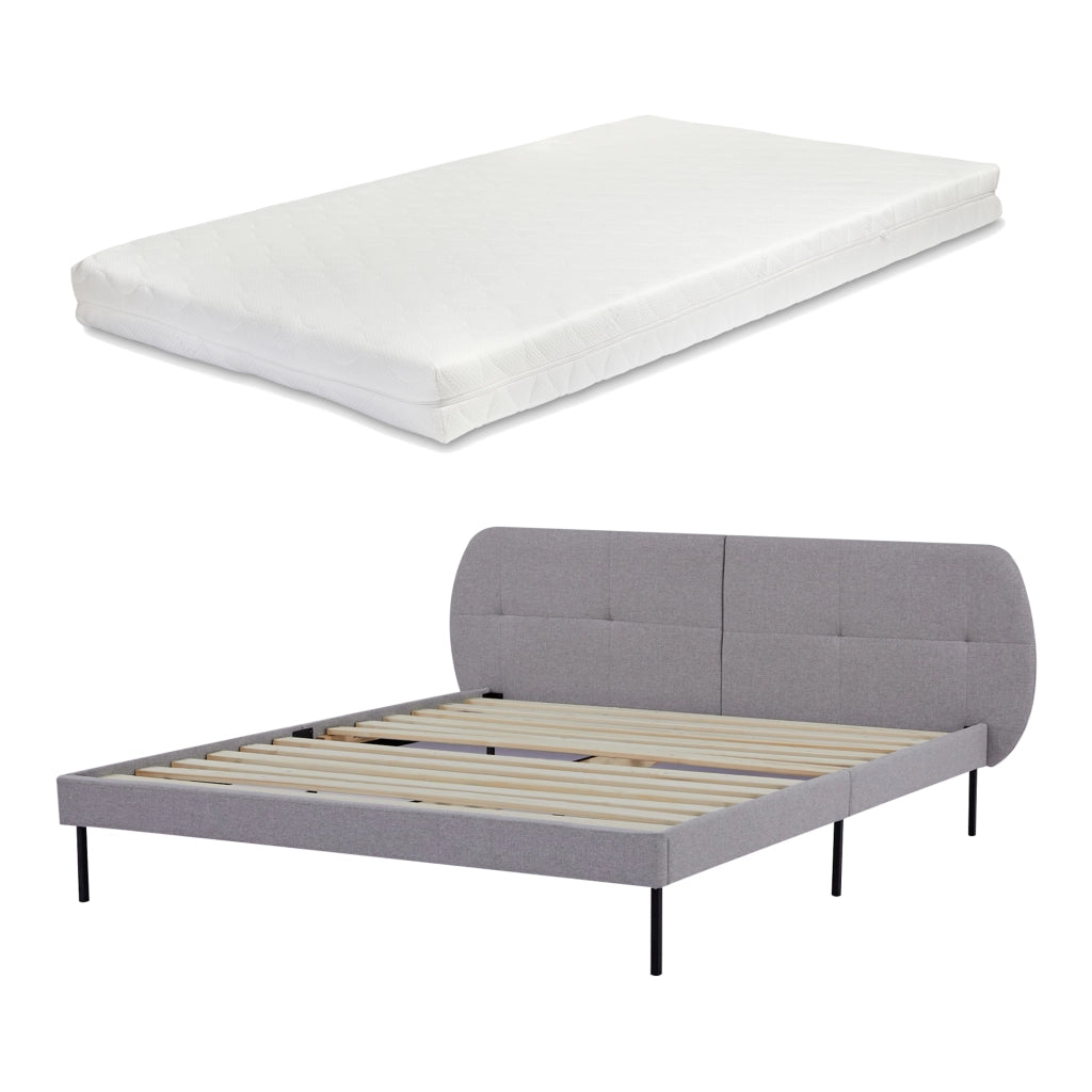 Letto Matrimoniale Porvoo con Testiera e Materasso 160x200 cm Rivestimento in Tessuto - Grigio [en.casa]