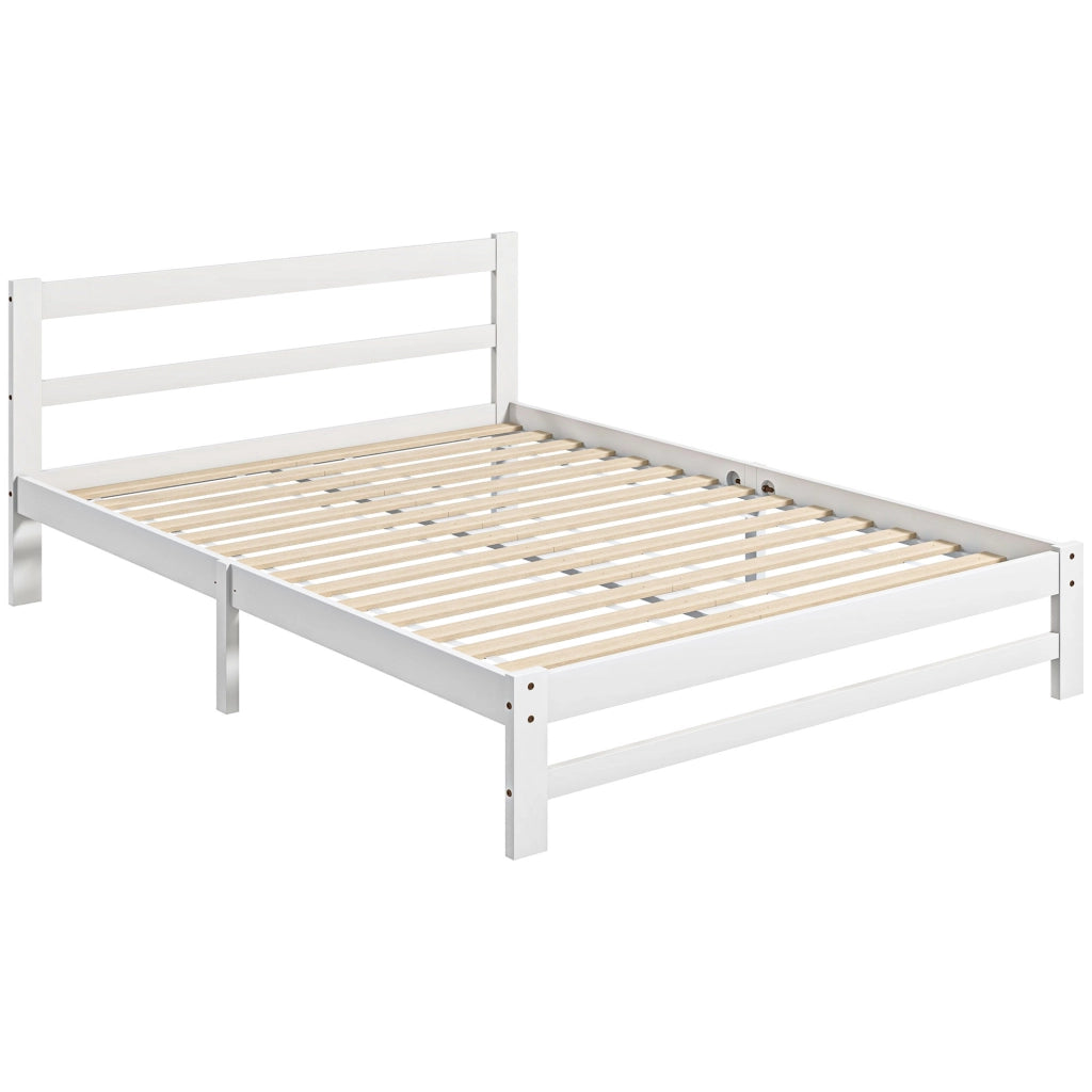 Letto Matrimoniale in Legno Massello con Contenitore ¨C Zephmum ¨C Bianco 195x141 cm