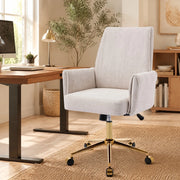 Sedia da ufficio girevole ergonomica con base in metallo dorato e imbottitura in memory foam, in velluto a coste bianco