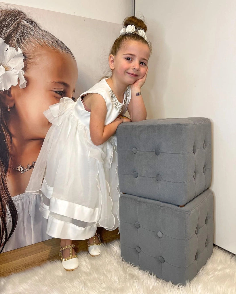 Panca Portaoggetti Set di 3 Pezzi con 2 Sgabelli Pouf in Velluto ¨C zephmum ¨C Grigio Perla