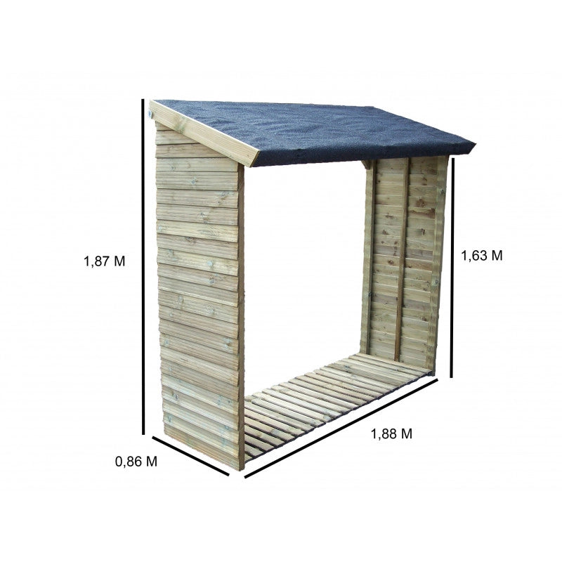 Portalegna da giardino in legno 188x86 cm – copertura bitumata – capacità 2 steri – trattato autoclave – RB18869 Foresta