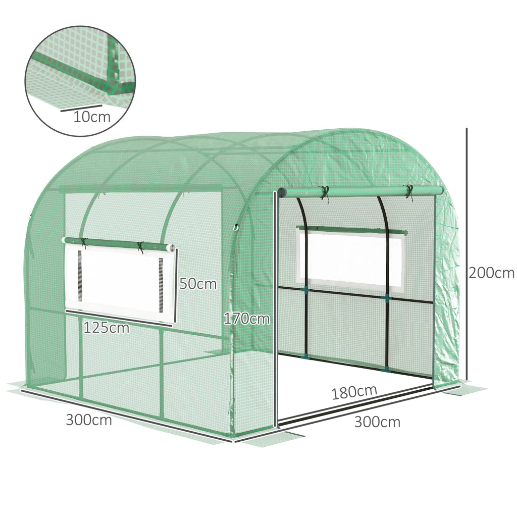 Serra a Tunnel per Orto 3x3x2 m con Porte Avvolgibili e Finestre in Acciaio e PE Anti UV Verde