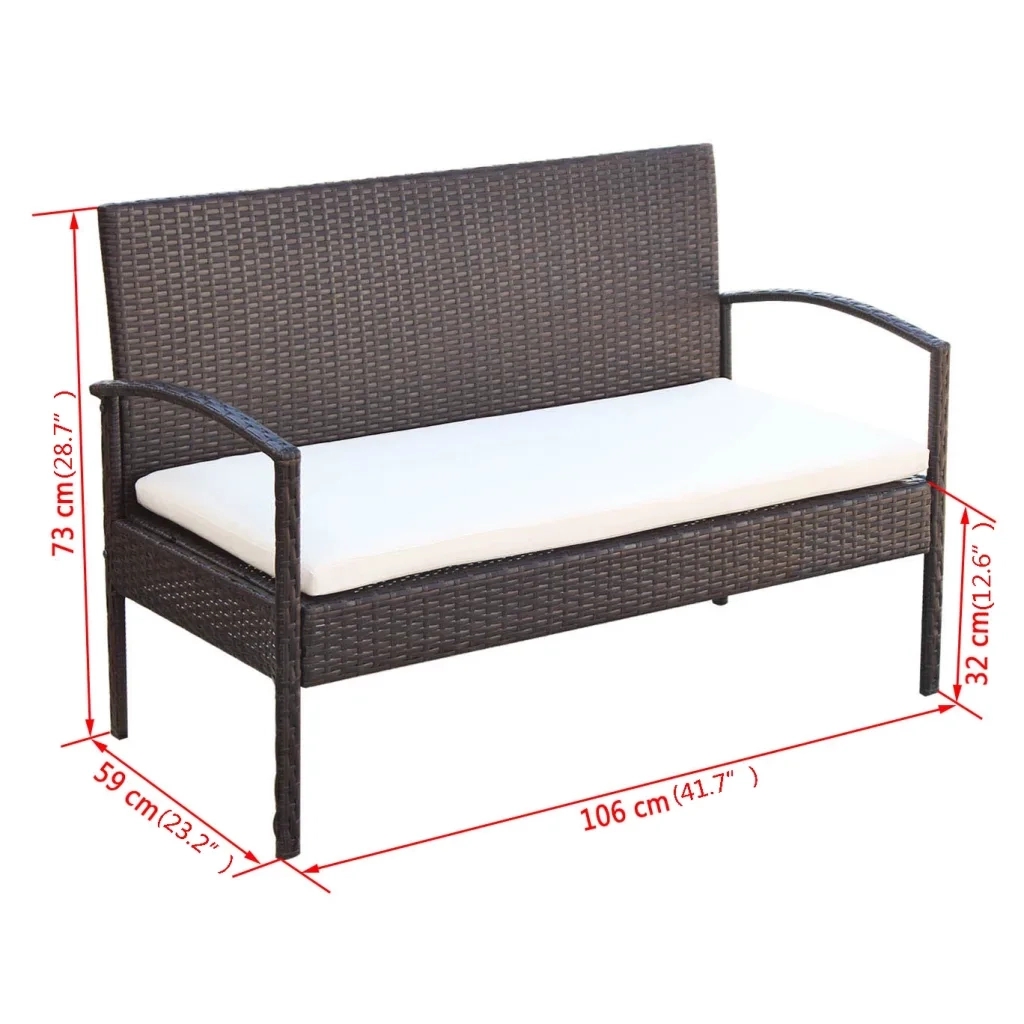 Set Divani da Giardino 4 pz con Cuscini in Polyrattan Marrone