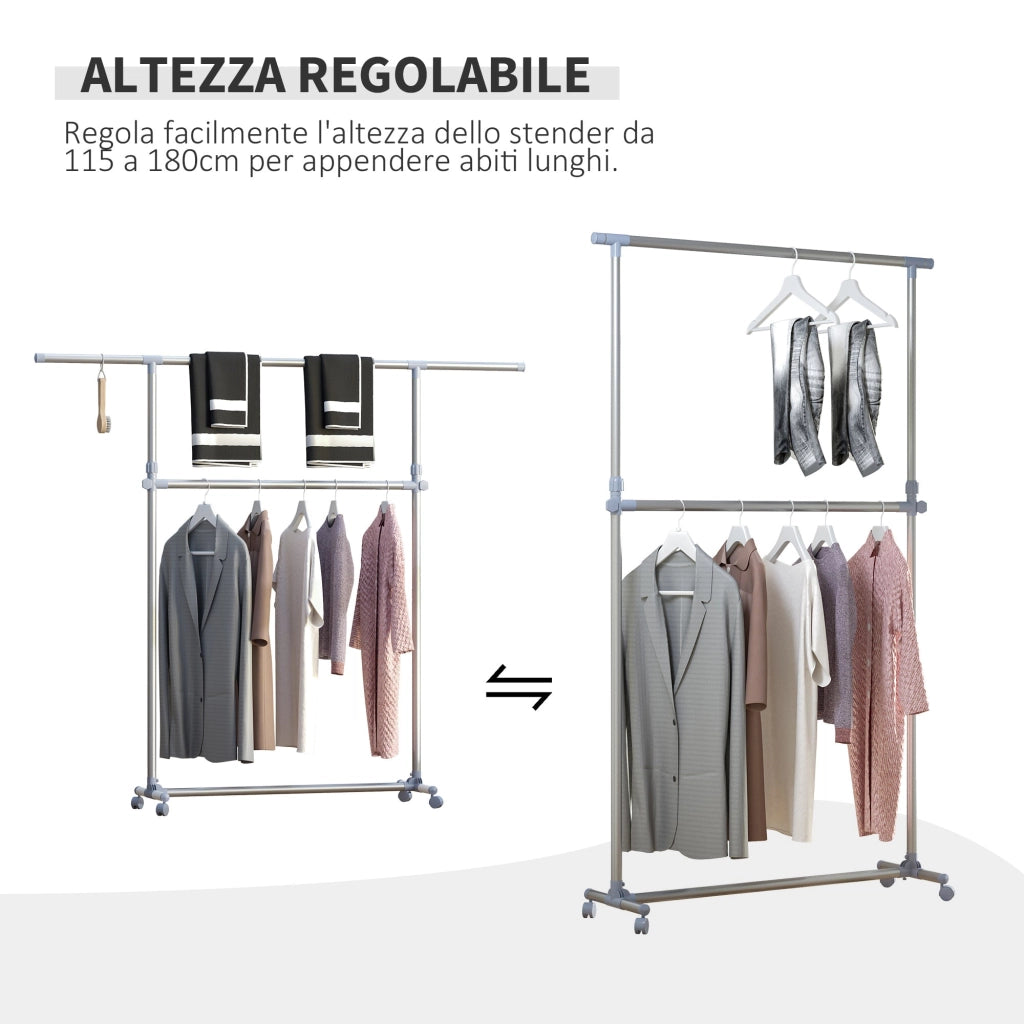 Stender Appendiabiti Estensibile 165x48x180 cm in Acciaio Inox e ABS Cromato