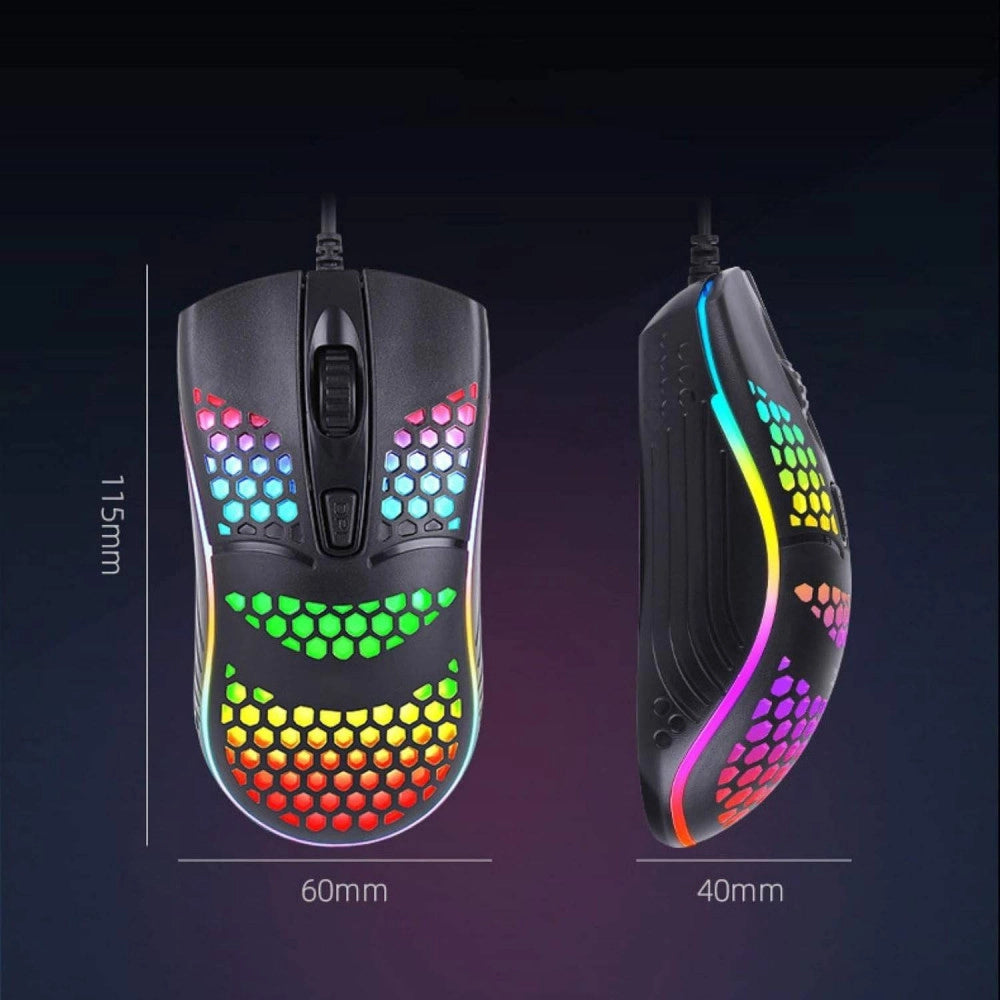 Trade Shop - Mouse Gaming Con Filo Leggero Luci A Led Multicolor Effetto Traforato Per Pc -