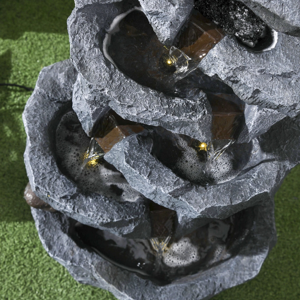 Fontana da giardino solare a 5 livelli in resina con luci LED e pompa ¨C zephmum ¨C grigio