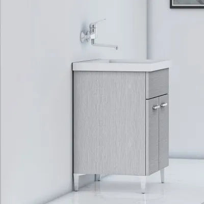 Mobile lavatoio grigio 60x50 cm con vasca e strofinatoio integrato in ceramica