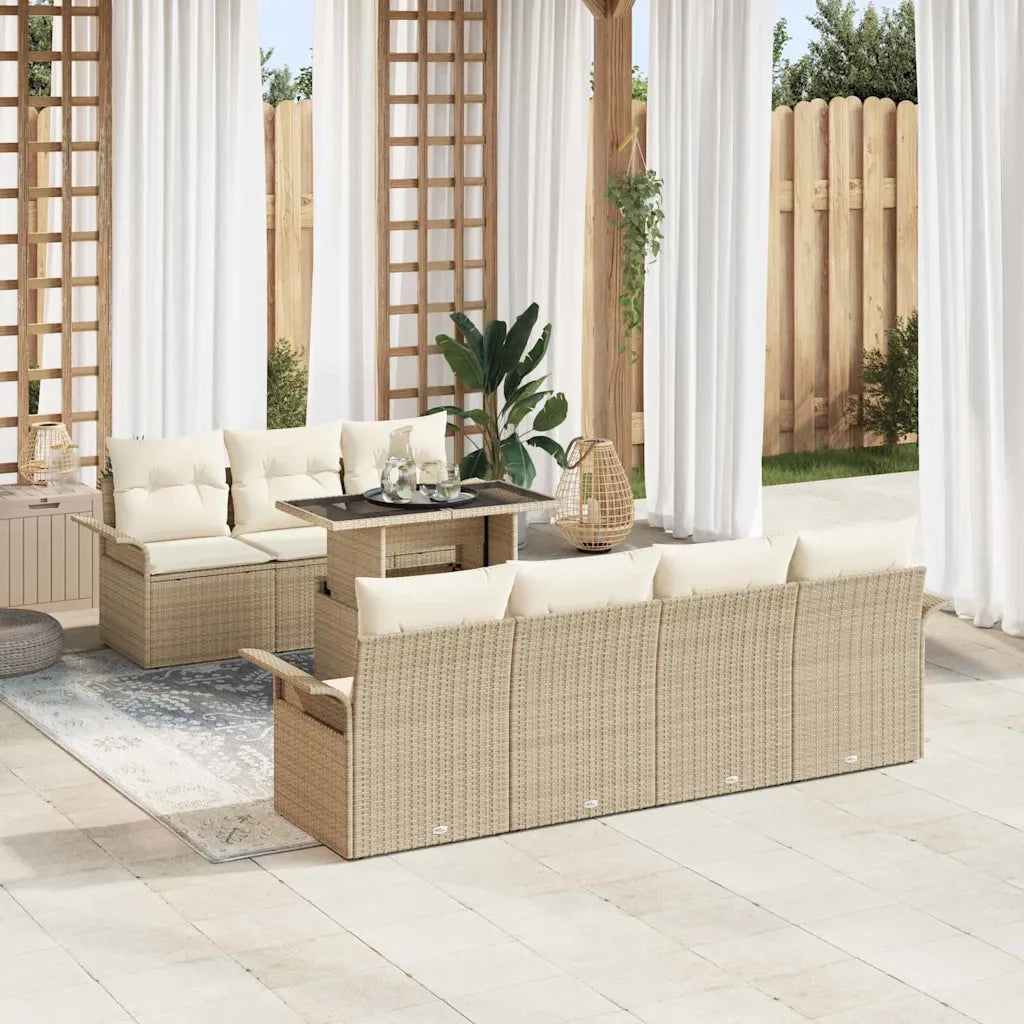 Set Divano da Giardino 8 pcs Beige Rattan in Polipropilene