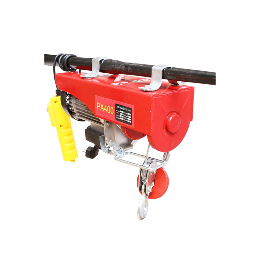 Paranco/gru elettrica 220V/50Hz 850W, carico massimo 200/400kg, velocità di sollevamento 5-10m/min, altezza di sollevamento 6-12m, protezione IP40