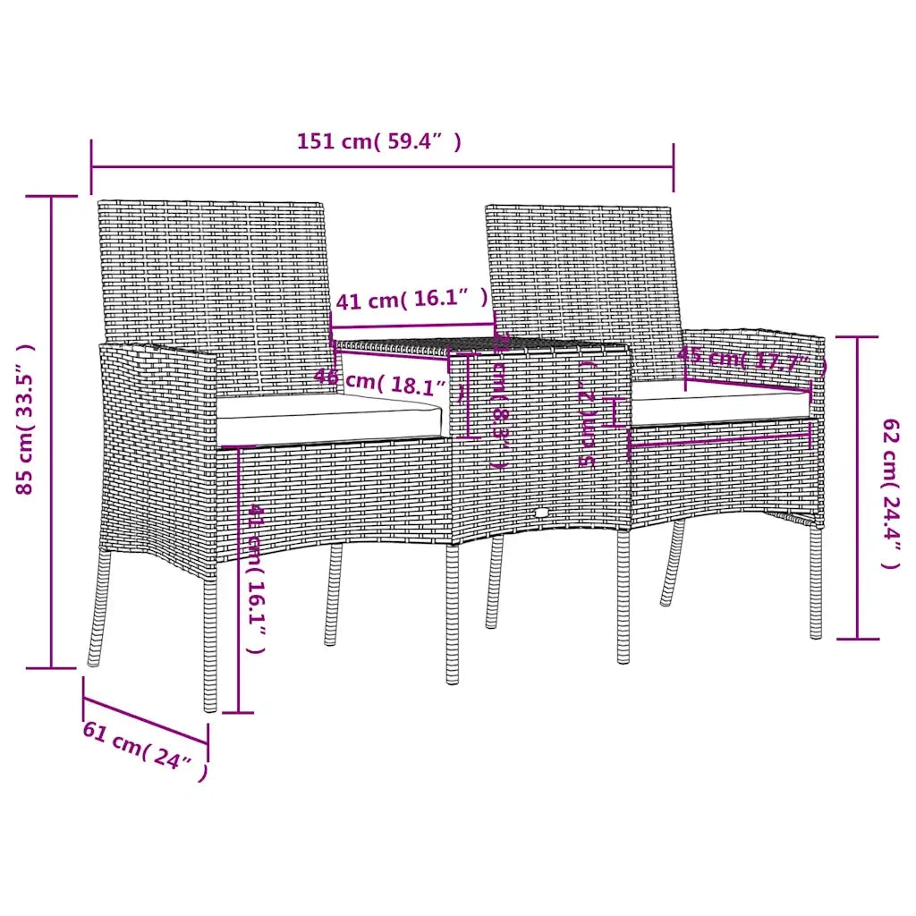 Divano da Giardino 2 Posti con Tavolino in Polyrattan Antracite 317624