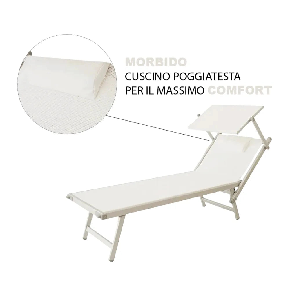 Lettino Prendisole Bianco con Parasole con telaio alluminio