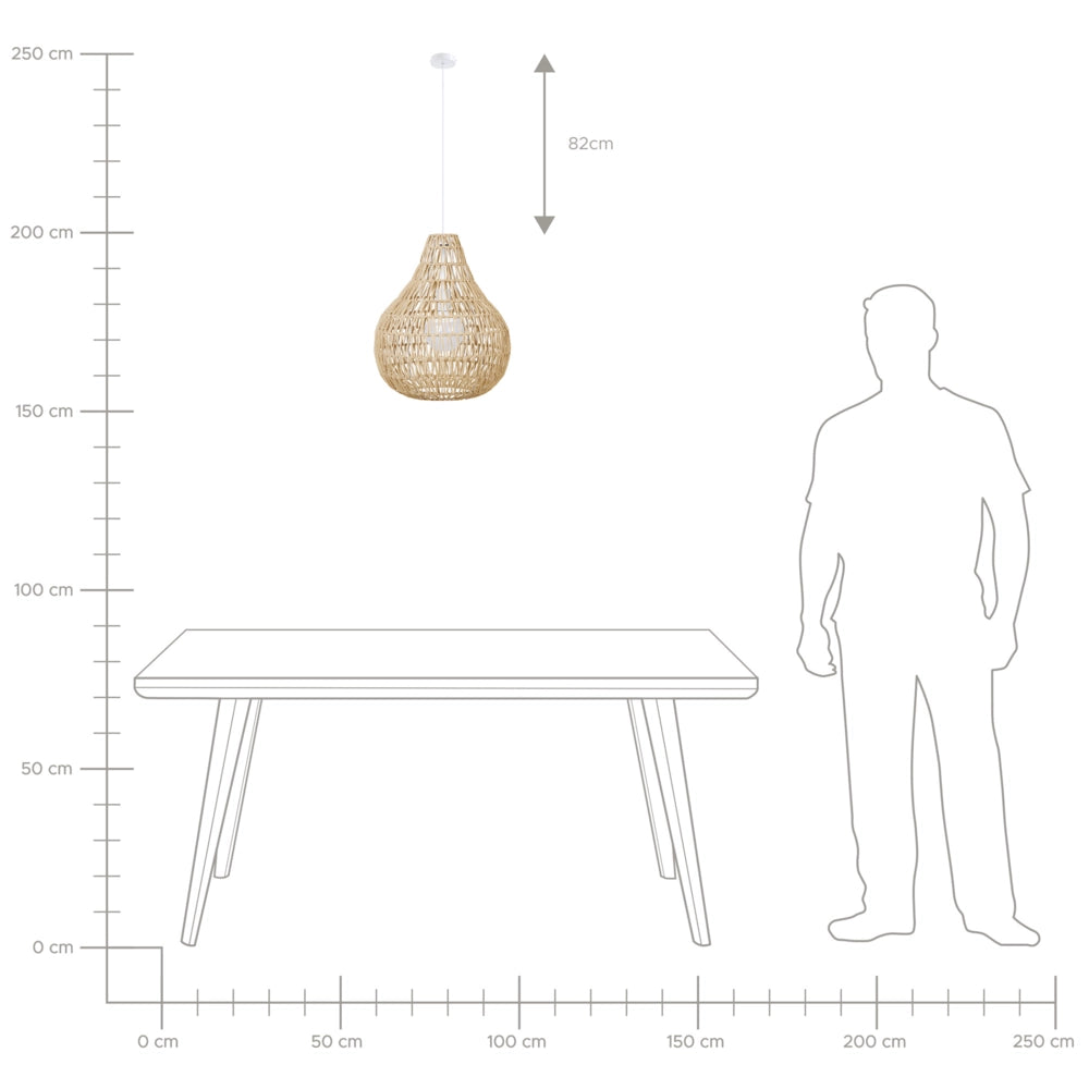 Lampadario in Carta Beige con Paralume Intrecciato Rotondo Stile Boho
