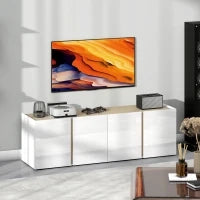 Mobile TV con 4 porte a chiusura ammortizzata, ripiano regolabile e passacavi, 135 x 38 x 45 cm, Bianco