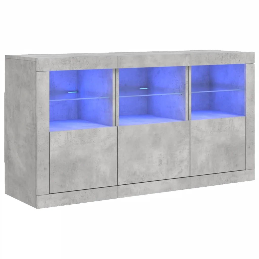 Credenza con Luci LED-Buffet-Armadio da cucina Grigio Cemento 123x37x67 cm 806973