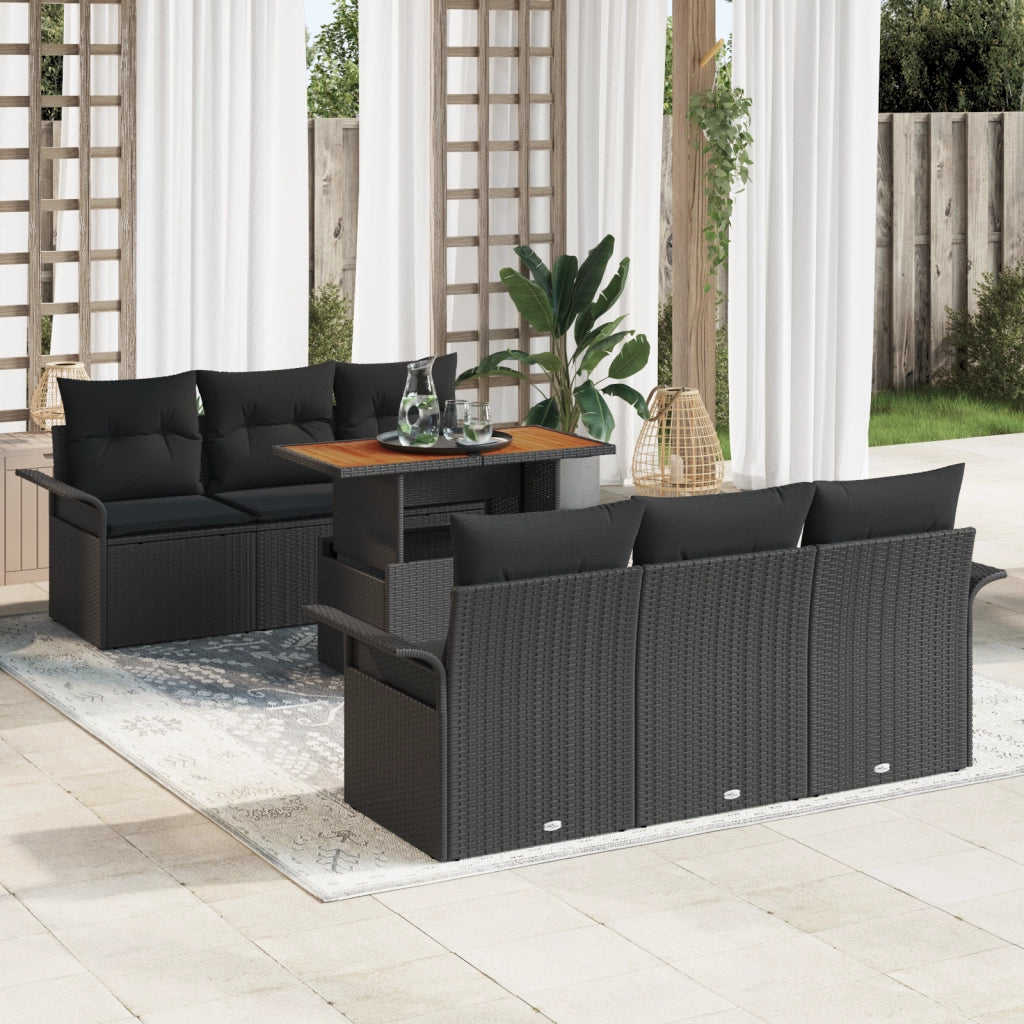 Set di Divani da Giardino  da 7 Pezzi con Cuscini Nero Polyrattan