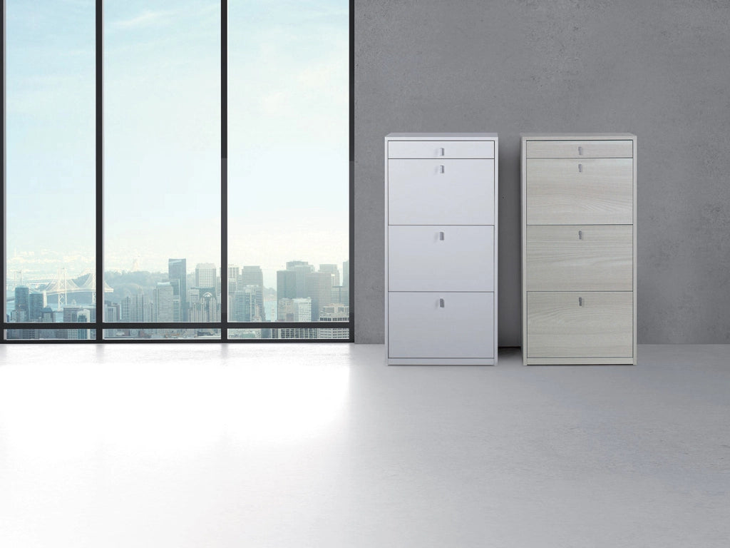 Scarpiera 3 Ante 1 Cassetto 63x127x29 cm Bianco Fiammato
