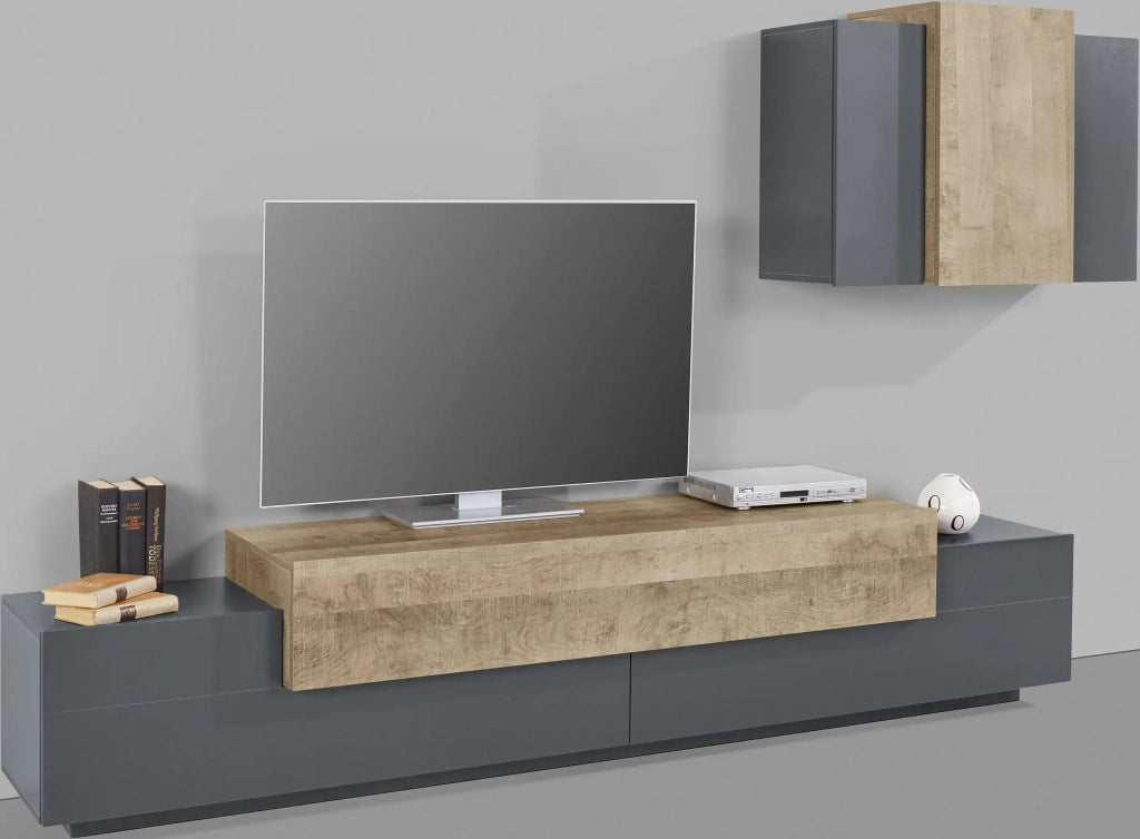 Parete attrezzata porta TV moderna pensile sospeso antracite legno Stady AP