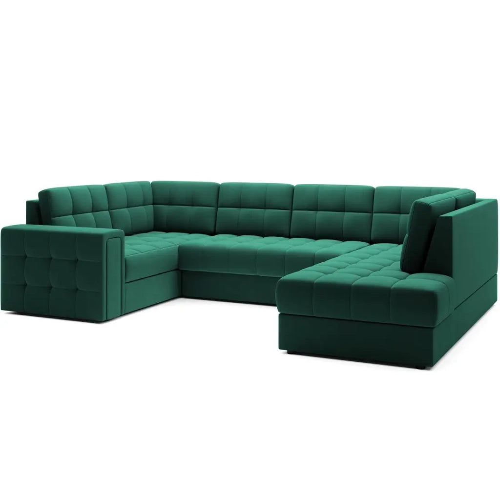 Divano ad angolo convertibile MONTEZA verde 299 cm con contenitore e letto