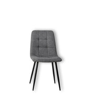 Sedia da pranzo Alma imbottita in tessuto grigio chiaro con struttura in metallo verniciato nero - Design moderno per sala da pranzo