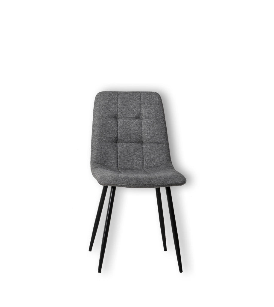 Sedia da pranzo Alma imbottita in tessuto grigio chiaro con struttura in metallo verniciato nero - Design moderno per sala da pranzo
