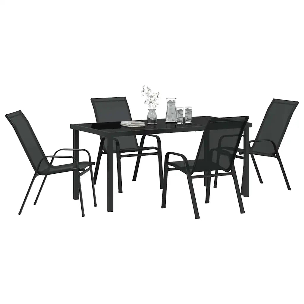 Set da Pranzo per Giardino 5 pz | Set Salotto da Giardino Nero
