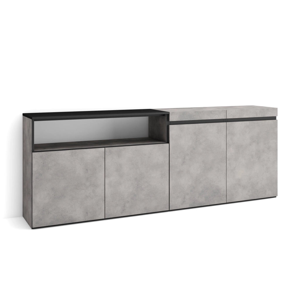 Credenza, Mobile, 200x35x75cm, 4 Porte, grande stoccaggio, grigio cemento RF2367